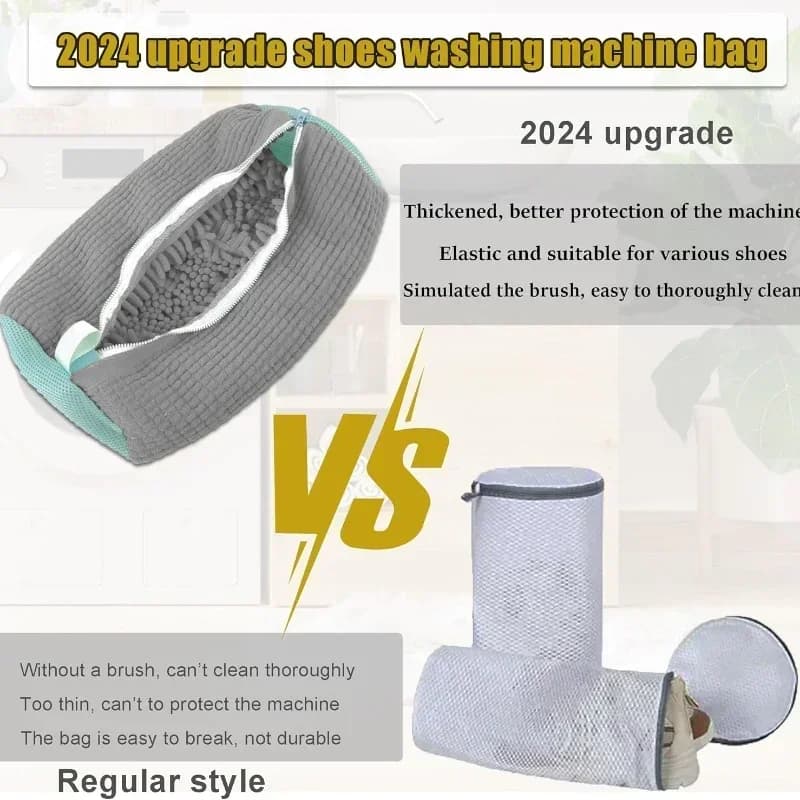 Machine Washable Shoe Washing &amp; Drying Bag with Soft Fiber - Durable Polyester Laundry Protector for Shoes Adjustable Strap
