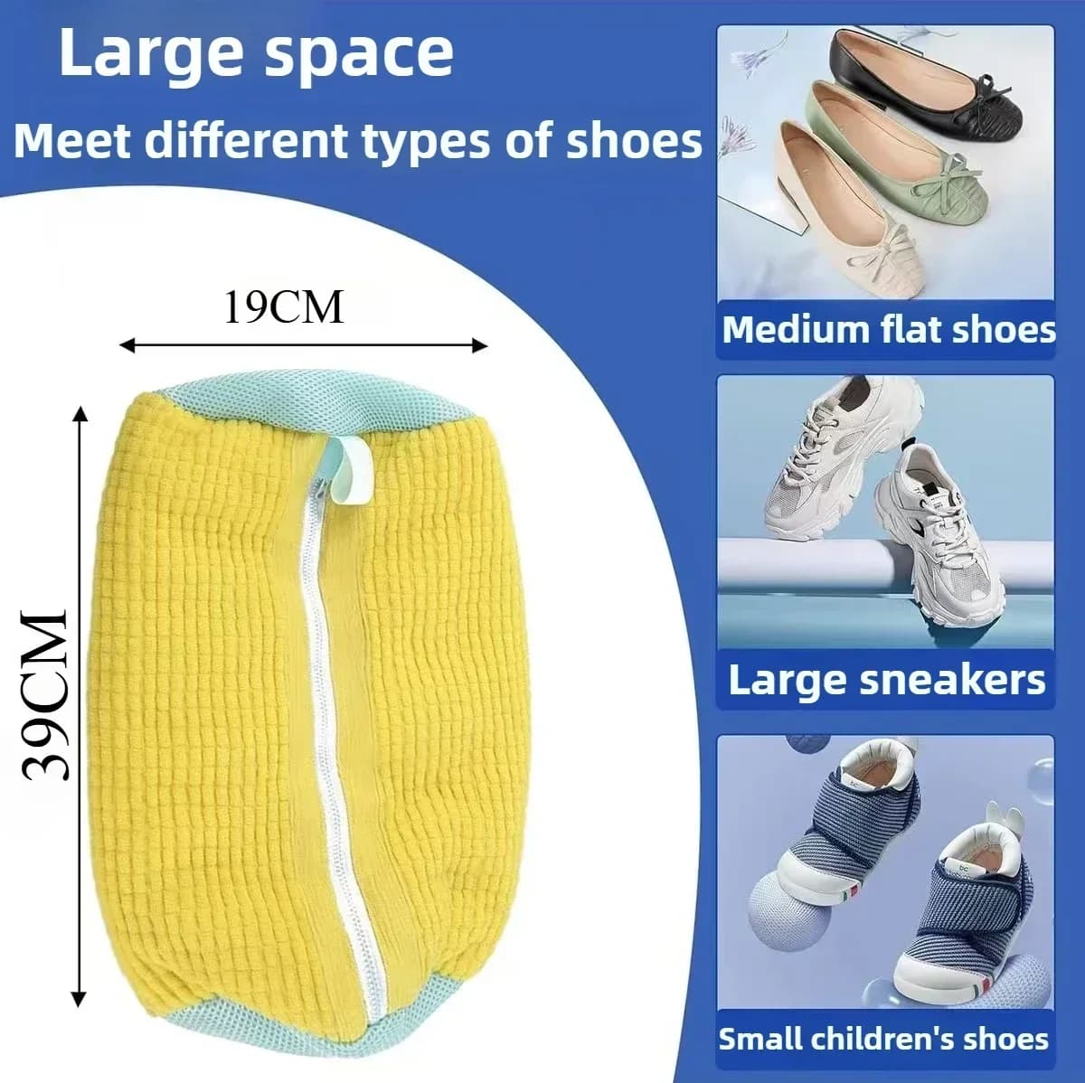 Machine Washable Shoe Washing &amp; Drying Bag with Soft Fiber - Durable Polyester Laundry Protector for Shoes Adjustable Strap