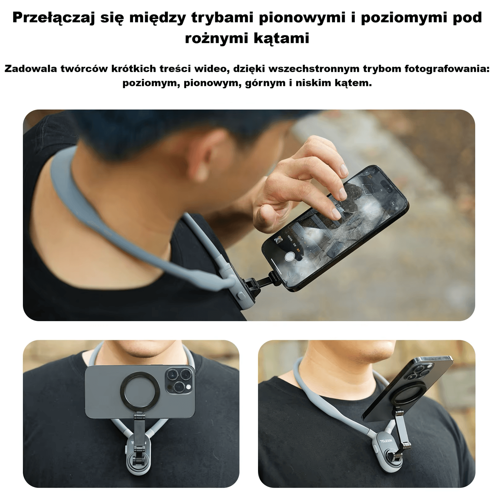 Magnetyczny szybkozłączny uchwyt na szyję do smartfonów 🎥