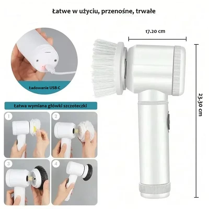 Elektryczna szczotka obrotowa do łazienki 5w1 🧽